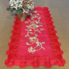 Caminho de Mesa Trilho Bordado C/Guippir Romance Vermelho C/Ramos Dourados 90cm