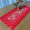 Caminho de Mesa Trilho Bordado C/Guippir Romance Vermelho C/Ramos Dourados 90cm