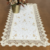 Caminho de Mesa Trilho Bordado Linho C/Guippir Bege Tulipas Douradas 90cm
