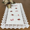 Caminho de Mesa Trilho Bordado Linho C/Guippir Branco Borboleta Vermelha 90cm