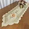 Caminho de Mesa Trilho Bordado Organza Bege C/Flor Amarela e Laranja 1.80m