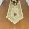 Caminho de Mesa Trilho Bordado Organza Bege C/Flor Marrom e Caramelo 1.80m