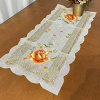 Caminho de Mesa Trilho Bordado Organza Branco C/Flor Amarela e Laranja 90cm