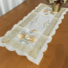 Caminho de Mesa Trilho Bordado Organza Branco C/Flor Marrom e Dourada 90cm