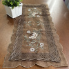 Caminho de Mesa Trilho Bordado Organza Marrom C/ Flor Marrom - 90cm