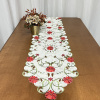 Caminho de Mesa Trilho Bordado Primavera Creme C/Flores Vermelhas 1.80m