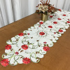 Caminho de Mesa Trilho Bordado Primavera Creme C/Flores Vermelhas 1.80m