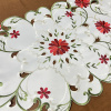 Caminho de Mesa Trilho Bordado Primavera Creme C/Flores Vermelhas 2.20m