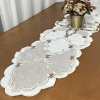 Caminho de Mesa Trilho Madri Bordado Branco C/Palha e Flor Nude 1.50m