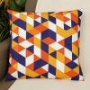 Capa de Almofada Avulsa Estampada Geométrica Colorida Laranja C/Amarelo e Marinho