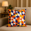 Capa de Almofada Avulsa Estampada Geométrica Colorida Laranja C/Amarelo e Marinho