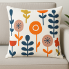 Capa de Almofada Bordada Alto Relevo Flor laranja e Azul