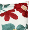 Capa de Almofada Bordada Alto Relevo Flores Vermelha e Verde