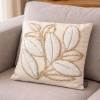 Capa de Almofada Bordada Alto Relevo Folhagem Bege
