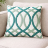 Capa de Almofada Bordada Alto Relevo Geométrica Tons de Verde Água