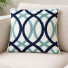 Capa de Almofada Bordada Alto Relevo Geométrica Verde Água C/Azul Marinho