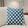Capa de Almofada em Tear Alto Relevo Cru C/ Xadrez Azul Marinho 45x45cm com Zíper Invisível