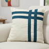 Capa de Almofada em Tear Alto Relevo Cru C/Listras Azul Marinho 45x45cm com Zíper Invisível