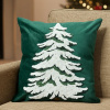 Capa de Almofada em Veludo Verde C/Bordado de Pinheiro C/Neve 45x45cm