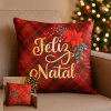 Capa de Almofada Natalina Dupla Face Feliz Natal C/Flor Vermelha