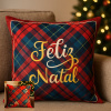 Capa de Almofada Natalina Dupla Face Feliz Natal C/Xadrez Floral