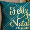 Capa de Almofada Natalina Dupla Face Xadrez Azul Boas Festas
