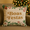 Capa de Almofada Natalina em Tear Boas Festas Dourado