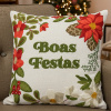 Capa de Almofada Natalina em Tear Boas Festas Verde C/Floral 45cm x 45cm