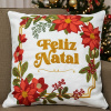 Capa de Almofada Natalina em Tear Feliz Natal Amarelo C/Floral 45cm x 45cm