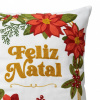 Capa de Almofada Natalina em Tear Feliz Natal Amarelo C/Floral 45cm x 45cm
