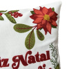 Capa de Almofada Natalina em Tear Feliz Natal Vermelho C/Floral 45cm x 45cm