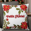Capa de Almofada Natalina em Tear Feliz Natal Vermelho C/Floral 45cm x 45cm
