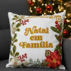 Capa de Almofada Natalina em Tear Natal em Família Amarelo C/Floral 45cm x 45cm
