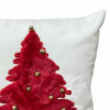 Capa de Almofada Natalina em Veludo Branco C/Árvore em Pelo de Coelho Vermelho 45cm x 45cm