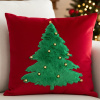 Capa de Almofada Natalina em Veludo Vermelho C/Árvore em Pelo de Coelho Verde 45cm x 45cm