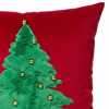 Capa de Almofada Natalina em Veludo Vermelho C/Árvore em Pelo de Coelho Verde 45cm x 45cm