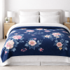 Coberta Manta Casal Microfibra Anti Alérgico Azul Escuro C/ Florzinha Amarela