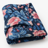 Coberta Manta Casal Microfibra Anti Alérgico Azul Escuro C/ Rosa Vermelha