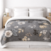 Coberta Manta Casal Microfibra Anti Alérgico Floral Cinza