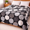 Coberta Manta Soft Casal Microfibra Estampada Preto C/Cinza Bolinha