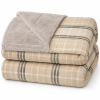 Cobertor Dupla Face Casal Queen Soft Estampado C/Sherpa Xadrez Bege