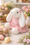 Coelhinha Páscoa Pelucia Roupinha Xadrez Rosa