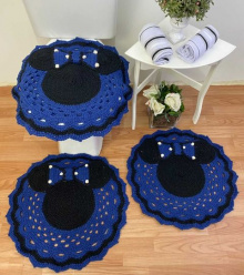 Jogo de Banheiro Crochê Minnie 3 Peças - Azul Marinho - Produto 100% Feito a Mão