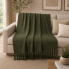 Manta Decorativa 100% Algodão 1,70x1,10 para Sofá Poltrona Peseira Cama Verde militar