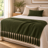 Manta Decorativa 100% Algodão 1,70x1,10 para Sofá Poltrona Peseira Cama Verde militar