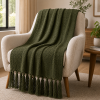 Manta Decorativa 100% Algodão 1,70x1,10 para Sofá Poltrona Peseira Cama Verde militar