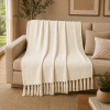 Manta Decorativa 100% Algodão 1,70x1,10 para Sofá Poltrona  Peseira de Cama Cru