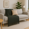 Manta Decorativa Algodão - Verde Escuro - 170x110
