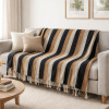 Manta para Sofá Gigante Protetora Queen 2,80m x 2,00m Listras Bege, Preto e Cru