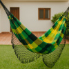 Rede de Balanço Artesanal em Tear Verde C/Amarelo e Preto 3,20m x 1.45m